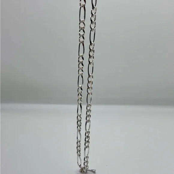 Solid 925 Silver Figaro link silver Chain for men diamond cut 24inch long